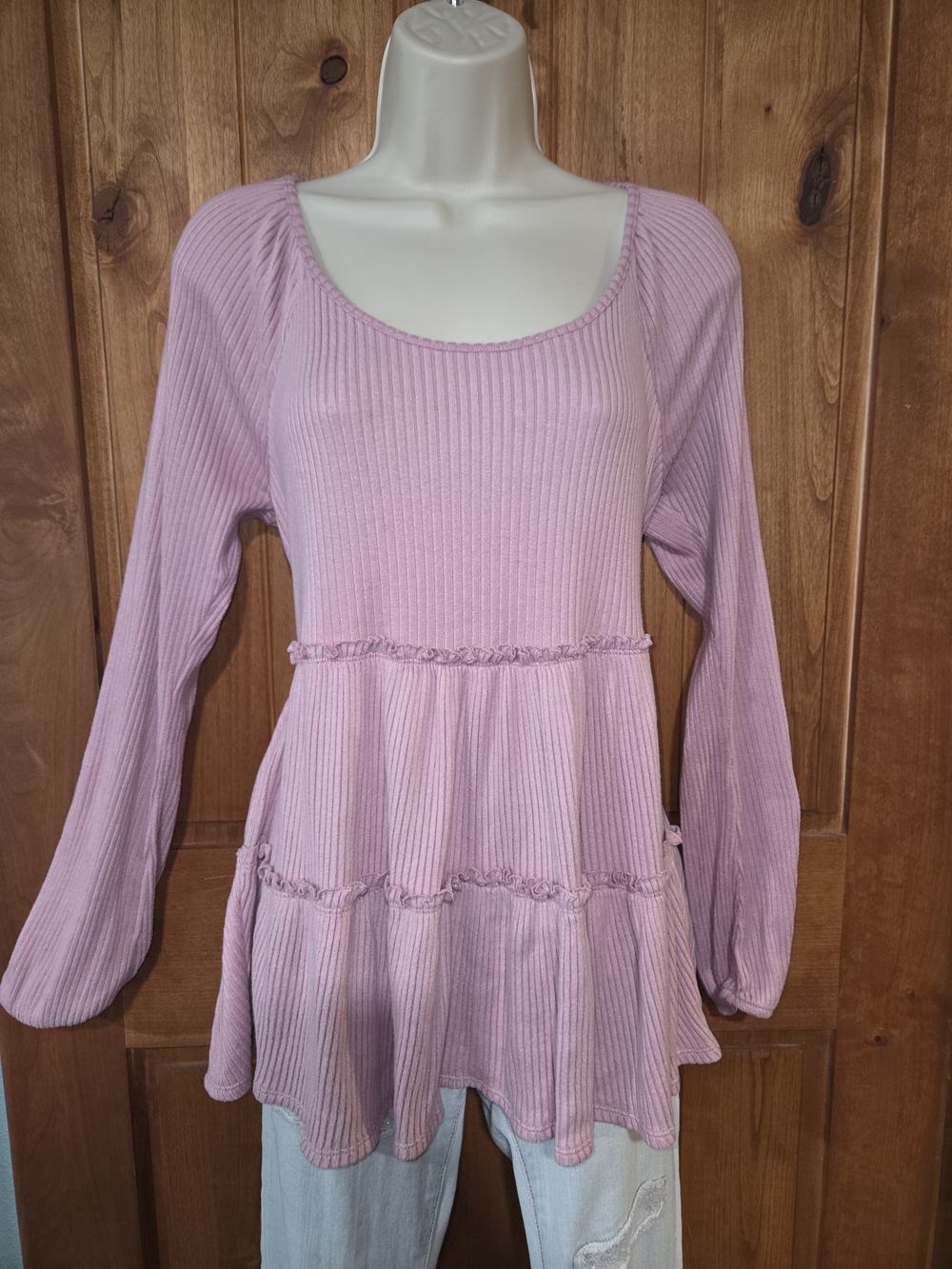 LC Lauren Conrad Dusty Pink Ribbed Peplum Tunic